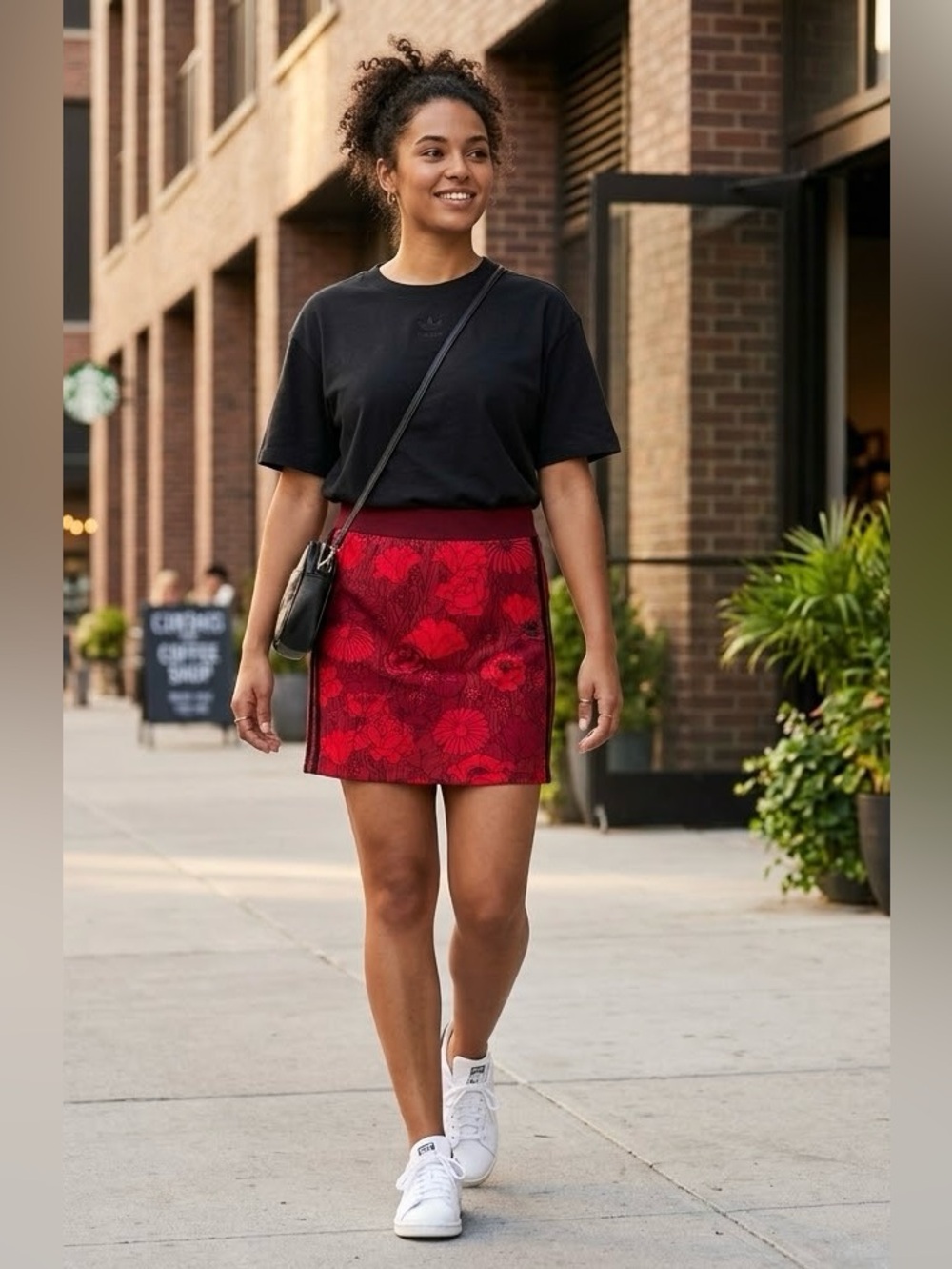 Adidas Originals Womens Red Floral Patterned Athletic Mini Skirt M